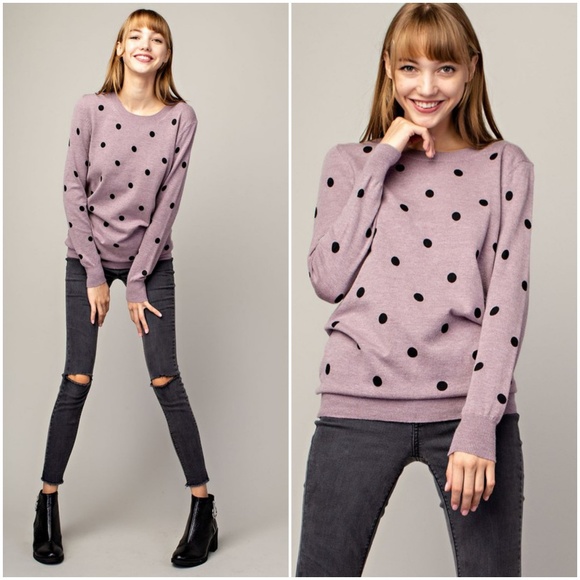 Mauve Polka Dot Crew Neck Sweater - Picture 2 of 4